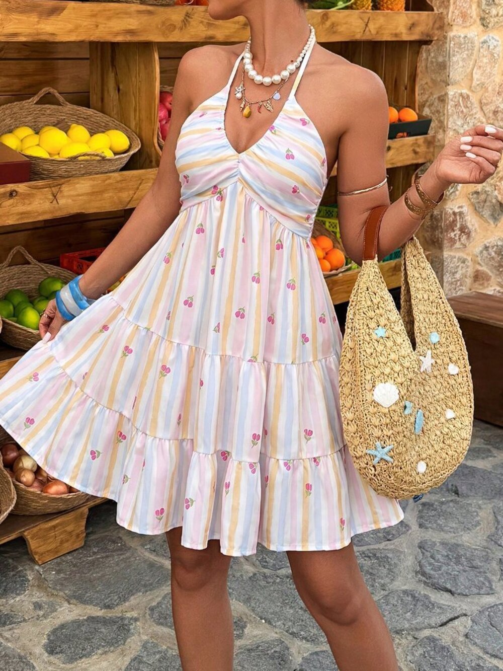 Multicolor Boho Women's Casual Sleeveless V-Neck A-Line Short Dress - Picture 3 of 5